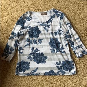 Chico’s 3/4 Sleeve Shirt White/Grey/Blue